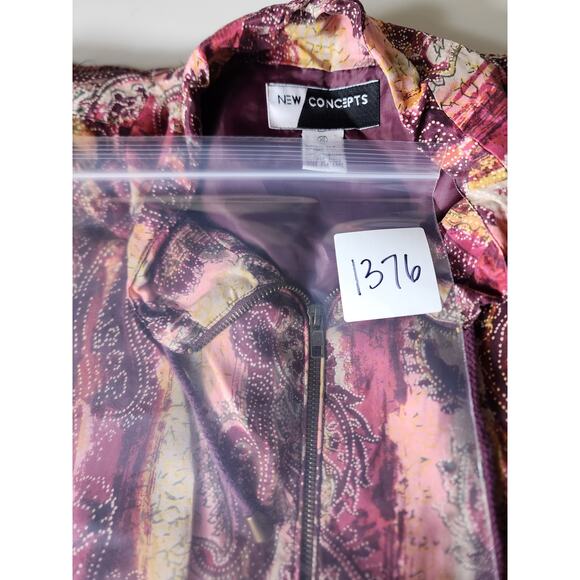 NEW CONCEPTS 100% Silk Red Paisley 90s Style Print Zip Up Jacket Womens XL - Picture 9 of 9